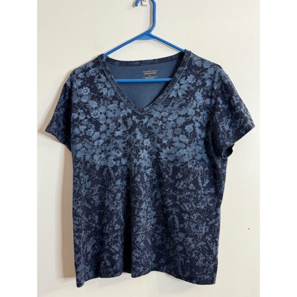 NorthCrest Brand V-Neck Women's T-Shirt-Two Toned Blue Color-Size Large